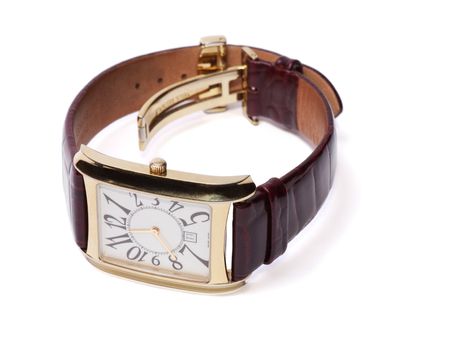 Golden Wristlet Watch isolated on the white background