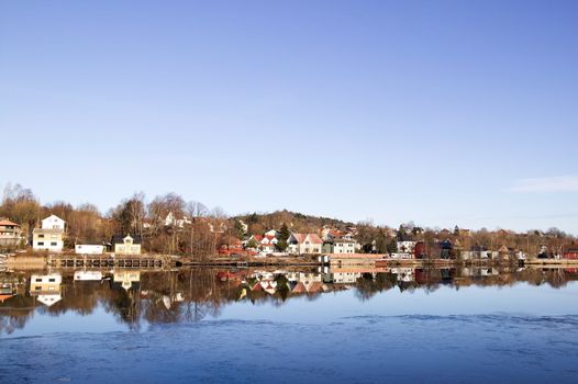 Residential area on the glomma river in south eastern Norway.