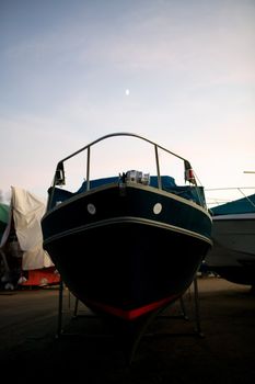 Boats on dry land being stored for the winter months.