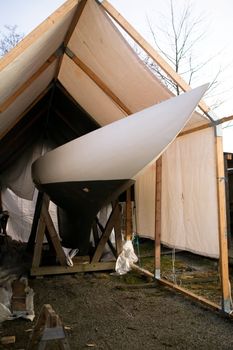Boats on dry land being stored for the winter months.