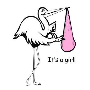 stork delivers baby girl...great for t-shirts, birth announcements etc