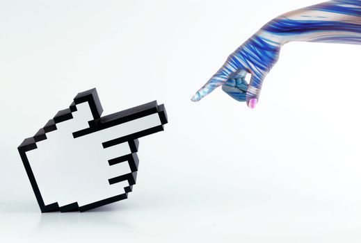 A human print hand interacting with a hand cursor
