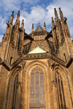 Gothic church towers rising up to heaven. Prague.