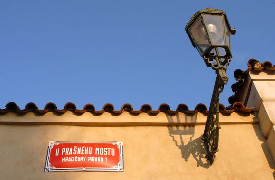 Detail of the upper part of a house in Prague 