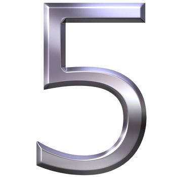 3d silver number 5 isolated in white
