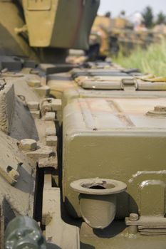 Close up of parts of old tanks at a military museum