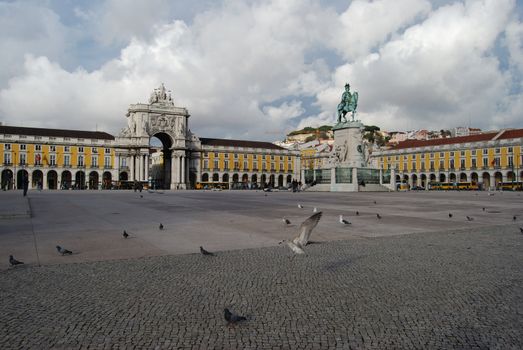 famous square in Lisbon, Portugal at the Tejo