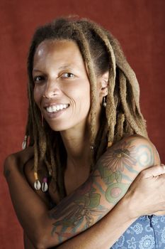 Pretty African American Woman with Hair in Dreadlocks