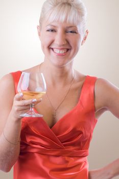 Smiling blond woman with a glass of white wine. #1