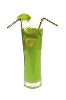 lime and kiwi cocktail, isolated on white