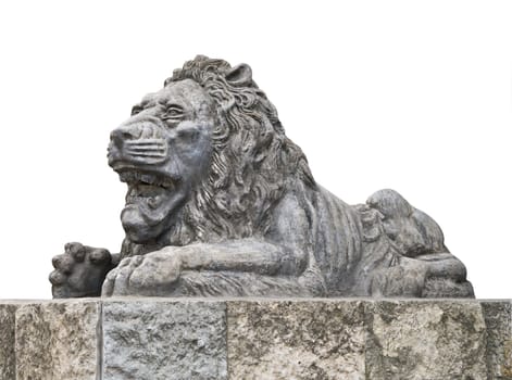 A traditional sculpture of a lion, isolated