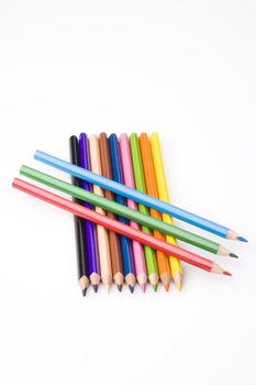 beautiful colored crayons on white background