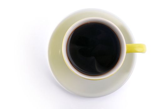 White and apple green full coffee mug on white background. Upper view