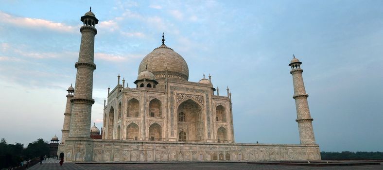 View on the Taj Mahal from the Western side at sunrise