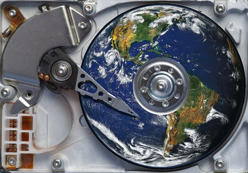 Detail of the hard disc - the whole world on the harddisc