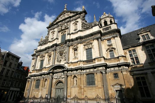 Carolus Borromeus Church in Antwerp, Belgium. Parts of the facade designed by famous Pieter Paul Rubens. Taken with extremely wide angle lens.