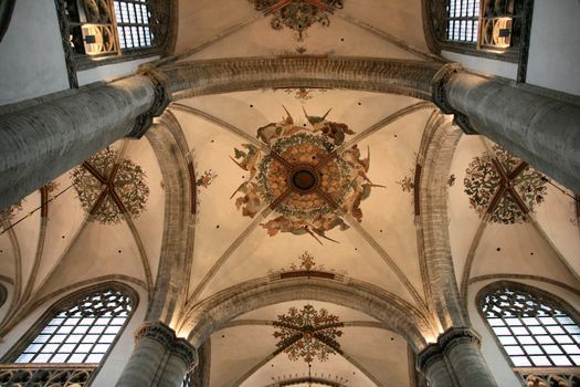 Grote Kerk - Grand Church in Breda, Netherlands. Beautiful ceiling. Brabantine gothic style.