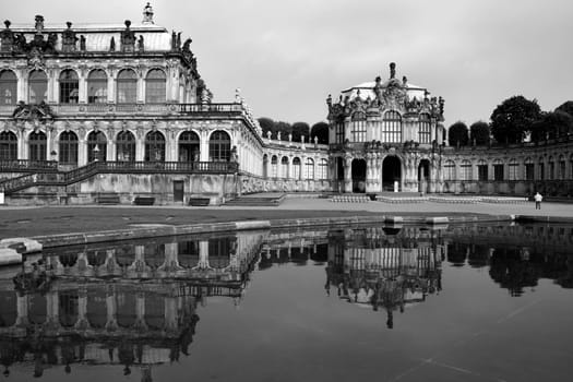 Beautiful Zwinger Palace in Dresden, Sachsen, Germany in black and white