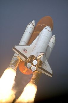 With its twin solid rocket boosters and three main engines churning at seven million pounds of thrust, the Space Shuttle Atlantis thunders skyward from Launch Pad 39A. Liftoff of Mission STS-45 occurred at 8:13:40 a.m. EST, March 24, 1992. On board for the 46th Shuttle flight are a crew of seven and the Atmospheric Laboratory for Applications and Science-1 (ATLAS-1). The launch is the second in 1992 for the Shuttle program and Atlantis' 11th flight. Photo taken: 3/24/1992. ** Credit: NASA / yaymicro.com **