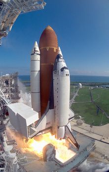 The longest Space Shuttle flight in program history begins at 10:53:10 a.m. EDT with a flawless liftoff from Launch Pad 39B. During the 14 day flight of STS-58, a seven member crew will study extensively the adaptation of the human body to the near-weightless environment of space. Mission Commander is John E. Blaha; Pilot, Richard A. Searfoss; Payload Commander, Dr. M. Rhea Seddon; Mission Specialists, William S. McArthur Jr., David A. Wolf, and Shannon W. Lucid; and Payload Specialist, Martin J. Fettman. Photo taken: 10/18/1993. ** Credit: NASA / yaymicro.com **