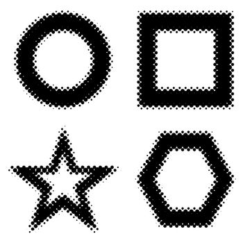 Collection of four halftone shapes with border type effect
