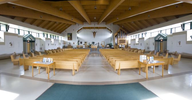 Panoramic view of a modern catholic church