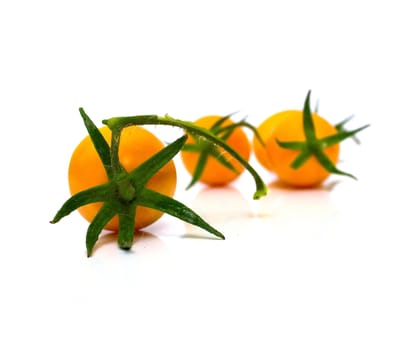 perfect yellow tomatoes on the white. Full isolation, shallow DOF.