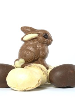 Chocolate Easter Bunny isolated on white background 