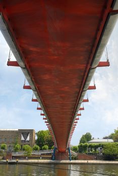 A bridge seen from below. Wide angle. Frankfurt