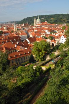 Aerial view of red roofs. Prague city