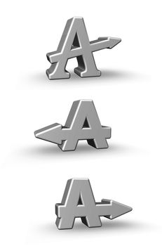 uppercase letter a with arrow in three versions - 3d illustration