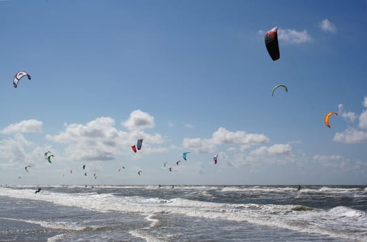 kite surfers in st. peter-ording