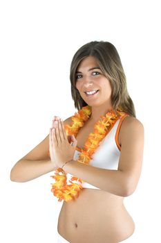 Beautiful girl with a flowers necklaces