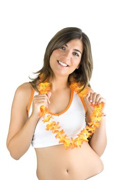 Beautiful girl with a flowers necklaces