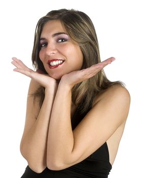 Woman smilling with hands on the face
