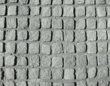 Driveway of old-fashioned grey granite paving stones in concrete. Very fine as a background for e.g. red text. It's easy to lighten the picture or decrease the contrast in your own pain programme if you want a less dominant structure.