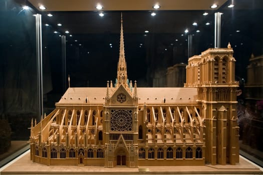 This picture of a breadboard model is made inside of a cathedral