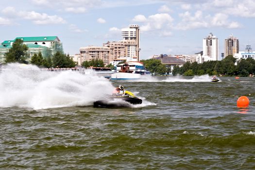 Competition on hydrocycles on pond water area in Ekaterinburg