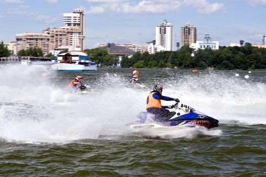 Competition on hydrocycles on pond water area in Ekaterinburg