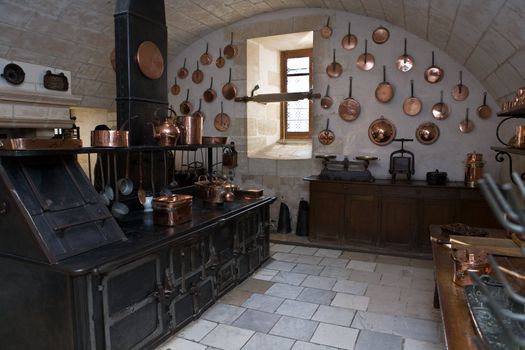 Kitchen in the castle of Chenonceau 