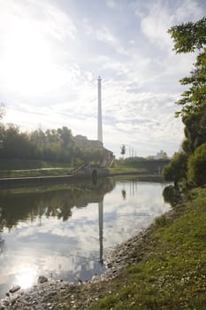 The thrown construction of a television tower since times of reorganization