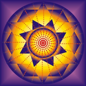 Illustration of esoteric mandala purple and yellow