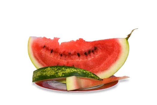  

Water-melon and crusts on a plate isolated on a white background