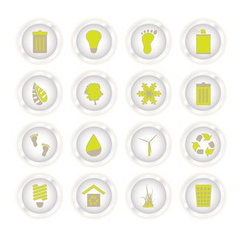 Collection of sixteen eco style buttons with a slight glow