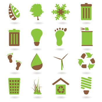 Collection of two tone eco green icons with shadow