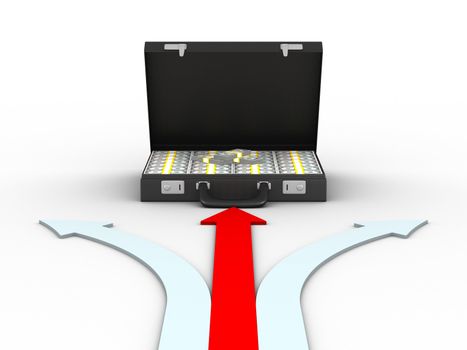 Case with money on white background. isolated 3D image