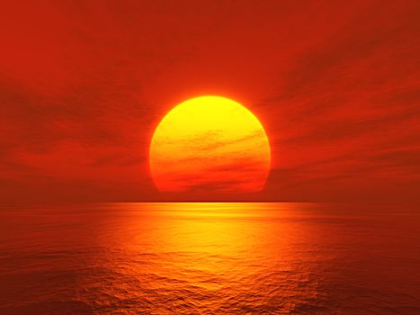 An illustration of a bright ocean sunset