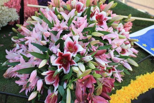 Tigerlilies in a big arrangement on a flower parade