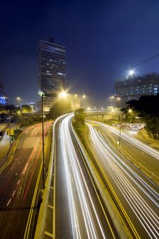 it is a busy traffic night in hong kong