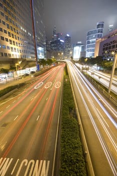 it is a busy traffic night in hong kong